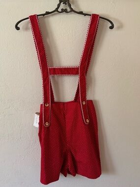 Vintage Bobbie Brooks girls Red Polka Dot Lederhosen Suspender shorts Sz 7